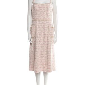 Black Halo Elegant Pink Tweed Midi Dress